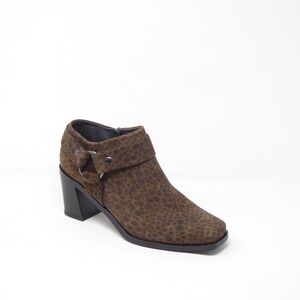 Sarto Women Ankle Boots Brown Leopard Print Imogen Suede Block Heel 9